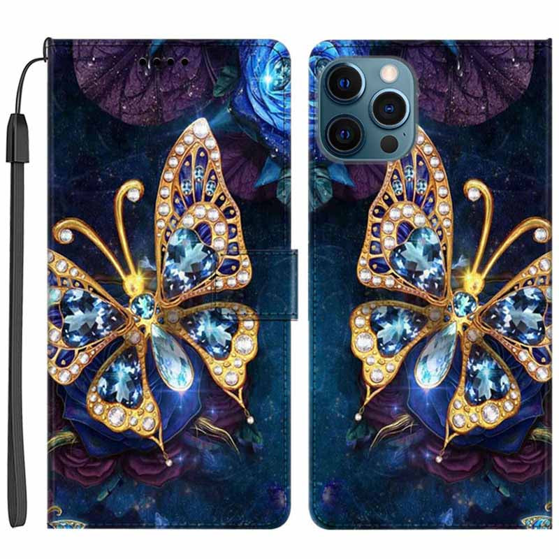 For iPhone 14 Pro Max PU Leather Wallet Flip Cover Stand Pattern Printing Phone Case with Strap For iPhone 14 Pro Max PU Leather Wallet Flip Cover Stand Pattern Printing Phone Case with Strap